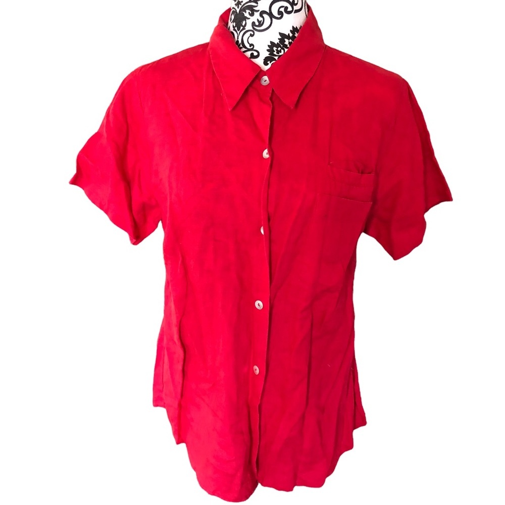 Autograph Red Linen Summer Button-down Shirt
